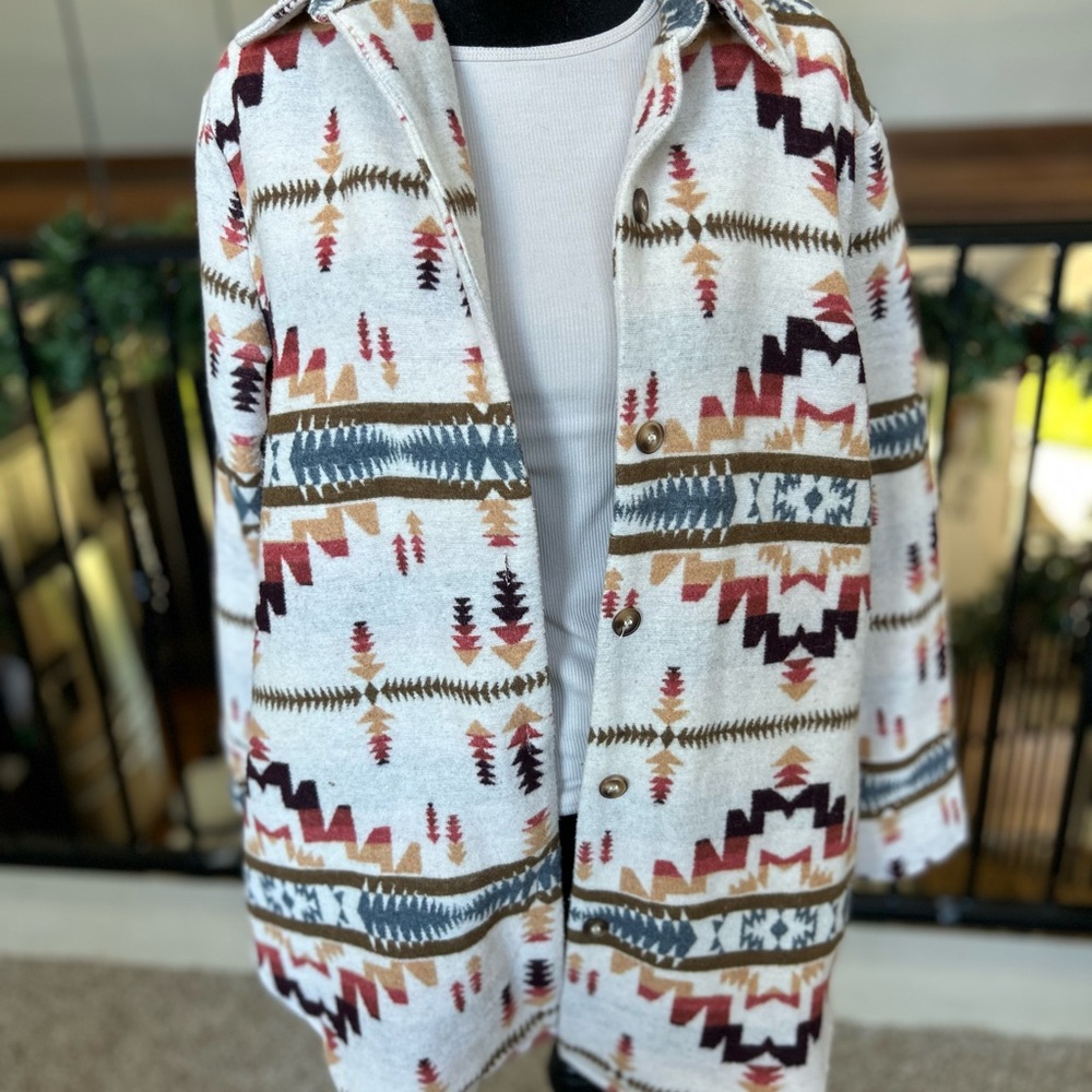 Tribal Patterned Button-Up Jacket - image 1